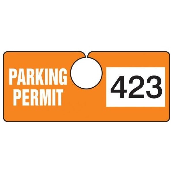 Accuform Parking Permit Tag, Numbered 600-699, Orange, 2in x 4.75in, Laminated PF-Cardstock, 100PK TNT423ORG - main